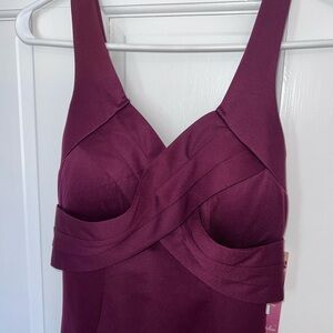 Emerald Sundae Wine Ruched Zip-Back Bodycon Dress